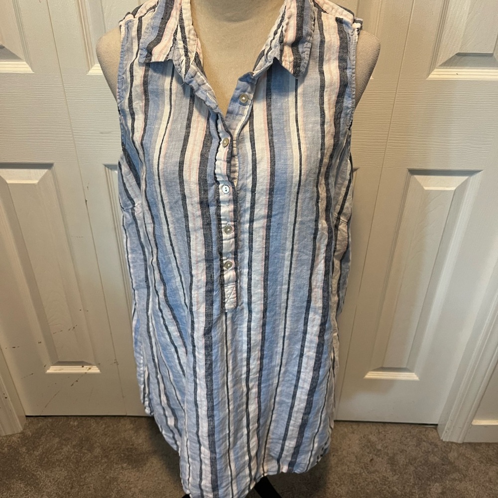 C&C California size 2X Linen Striped Sleeveless Button-Up Dress